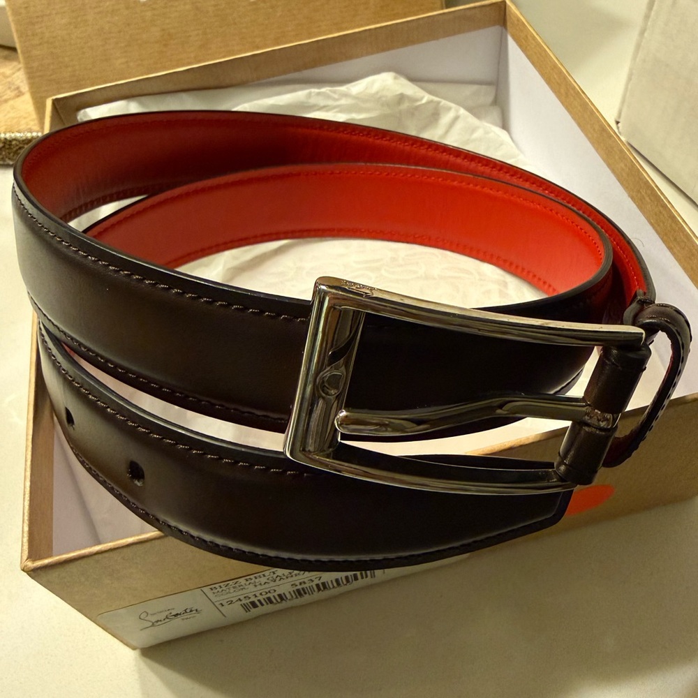Christian Louboutin Black and Red Leather Belt